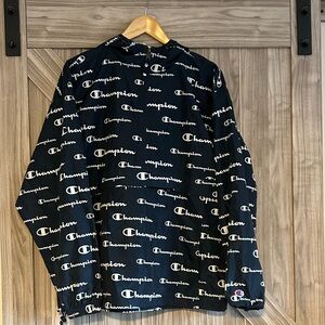 Champion Men’s Navy Packable Half-Zip Windbreaker – All-Over Logo Print – L